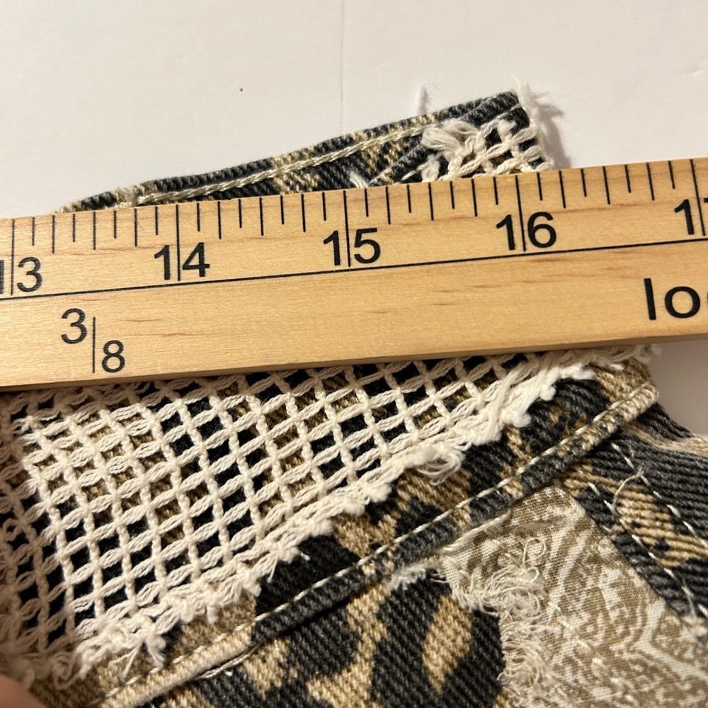 POL Leopard Print Patchwork Wide Leg Distressed Pants Tan Brown Lg Preppy Boho - Picture 9 of 9